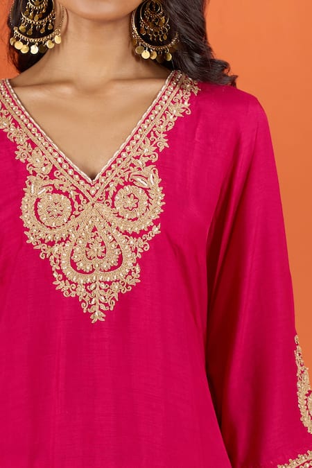 Buy_Sheetal Batra_Pink Embroidery V-neck Kaftan With Salwar 