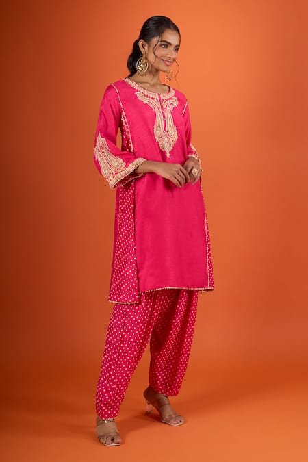 Buy Sheetal Batra Pink Round Neck Embroidered Kurta And Salwar Set Online at Aza Fashions Buy_Sheetal Batra_Pink Round Neck Embroidered Kurta And Salwar Set _Online_at_Aza_Fashions