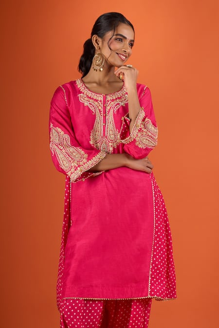 Sheetal Batra Pink Round Neck Embroidered Kurta And Salwar Set at Aza Fashions Sheetal Batra_Pink Round Neck Embroidered Kurta And Salwar Set _at_Aza_Fashions