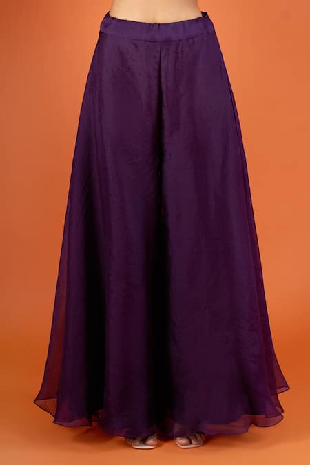 Prisho Purple Embroidery, Sequins V-neck Peplum Kurta With Sharara Online at Aza Fashions Prisho_Purple Embroidery, Sequins V-neck Peplum Kurta With Sharara _Online_at_Aza_Fashions