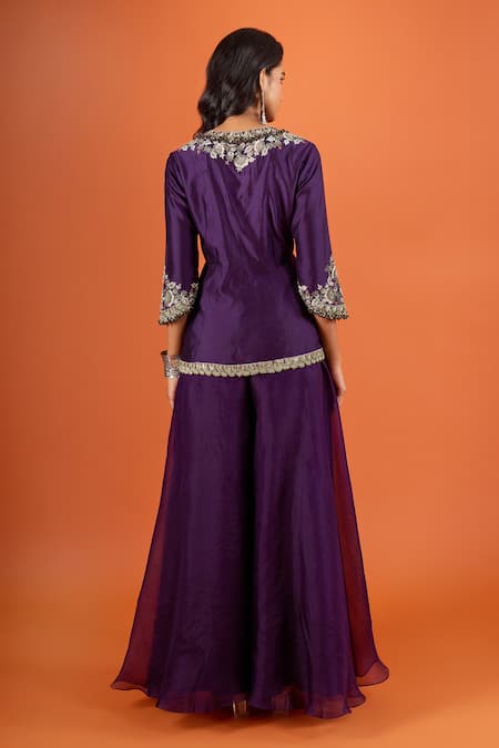 Prisho Embroidered Peplum Kurta With Sharara