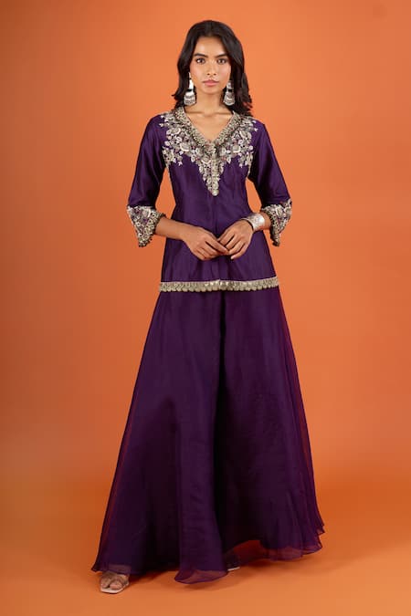 Prisho Embroidered Peplum Kurta With Sharara