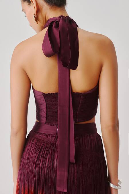 Buy_Aroka_Burgundy Modal, Satin Halter Neck Hope Top _Online_at_Aza_Fashions