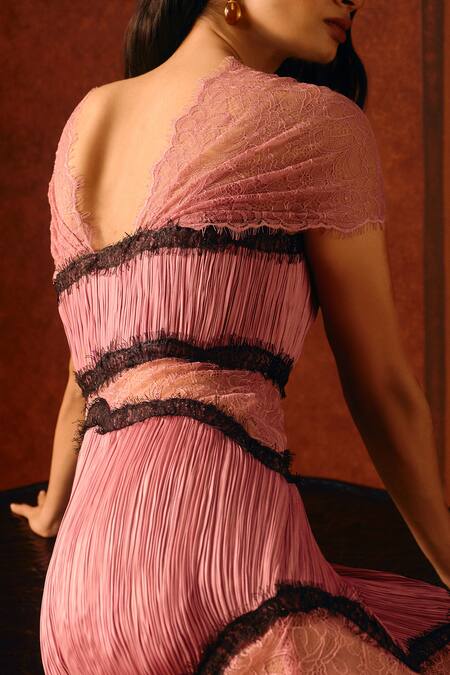 Aroka_Pink Modal, Satin, High Neck Rose Tide Gown _at_Aza_Fashions