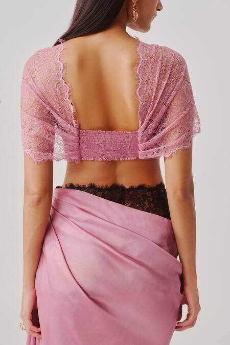 Shop_Aroka_Pink Modal, Satin, High , Sweetheart Rosette Ruched Crop Top _Online_at_Aza_Fashions