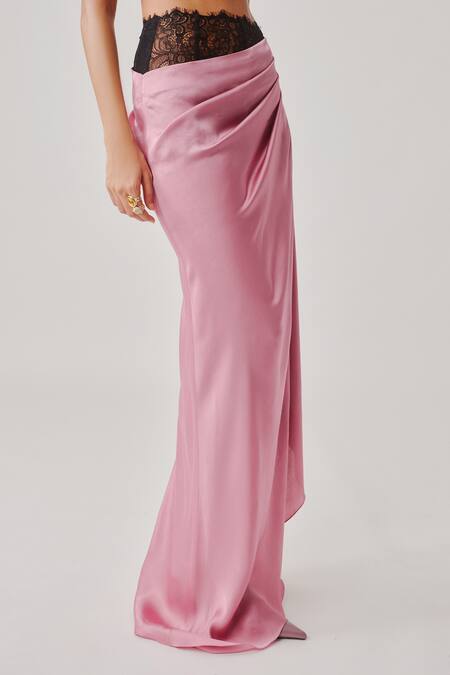 Aroka_Pink Modal, Satin Lace Rosette Skirt _Online_at_Aza_Fashions