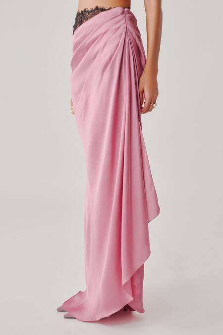 Buy_Aroka_Pink Modal, Satin Lace Rosette Skirt _Online_at_Aza_Fashions