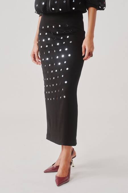 Aroka_Black Crepe Mirrors, Embroidery Constellation Skirt _Online_at_Aza_Fashions