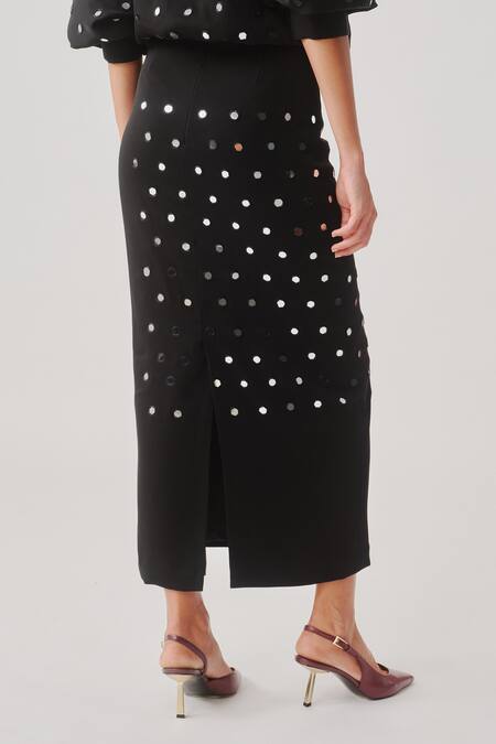 Buy_Aroka_Black Crepe Mirrors, Embroidery Constellation Skirt _Online_at_Aza_Fashions