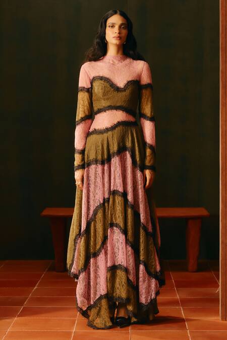 Aroka_Pink , Modal, Satin High Neck Rosewood Gown _Online_at_Aza_Fashions