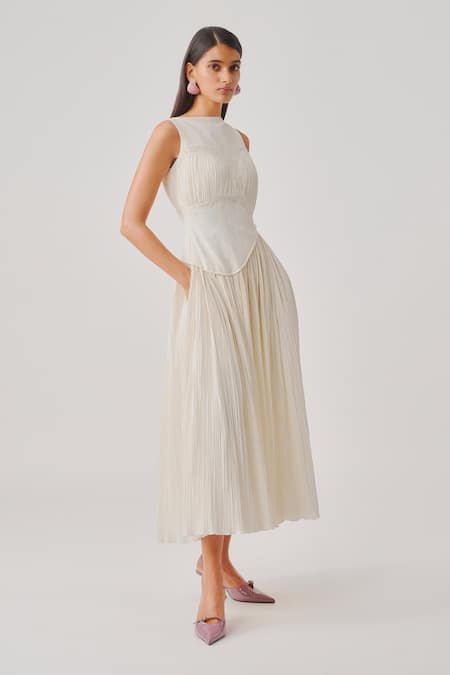Aroka Ivory Ruched Corset Dress 