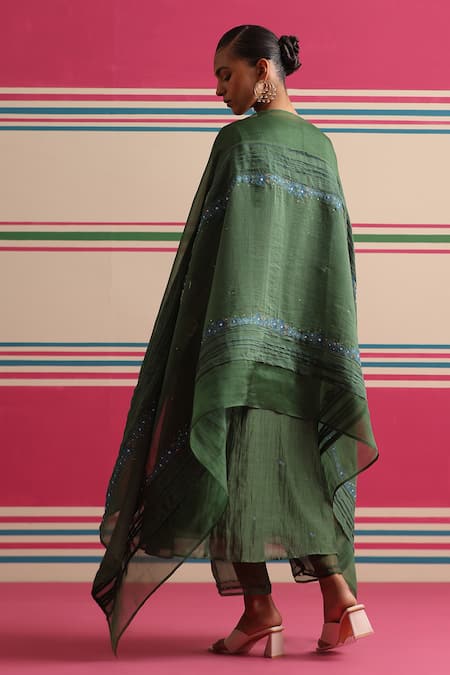 Beige Floral Embroidered Kurta Pant Set 