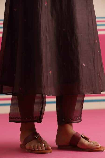 Buy_Beige_Brown Chanderi, Cotton Satin Sequins, Beads Round Floral Embroidered Kurta Set  _Online_at_Aza_Fashions