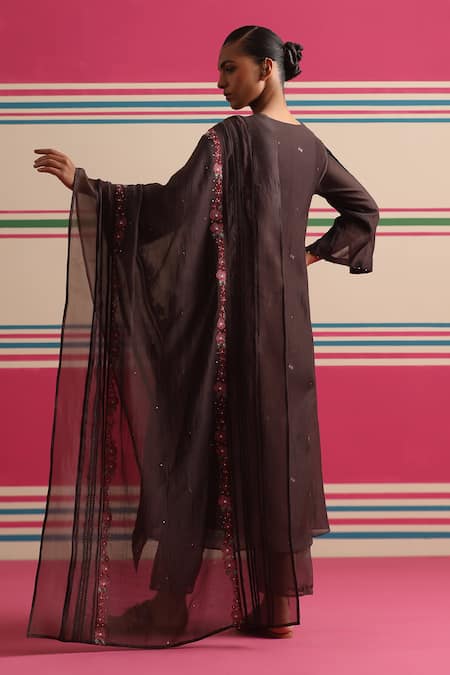 Beige Floral Embroidered Kurta Set  