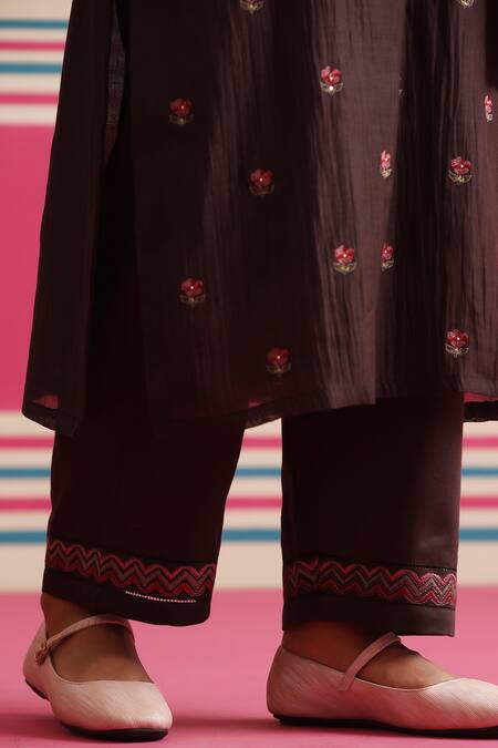 Beige_Brown Chanderi, Cotton Satin Embroidery, Sequins, Beads Floral Mul Kurta Set _Online_at_Aza_Fashions