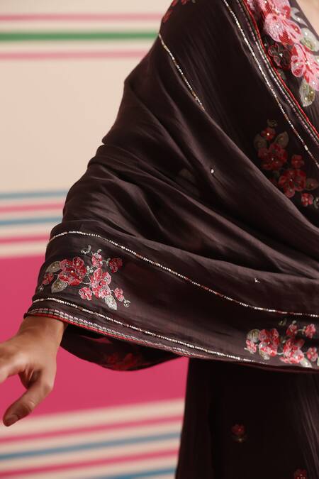 Buy_Beige_Brown Chanderi, Cotton Satin Embroidery, Sequins, Beads Floral Mul Kurta Set _Online_at_Aza_Fashions