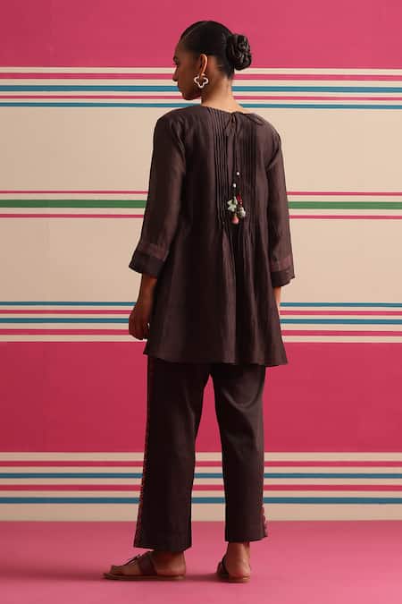 Beige Floral Embroidered Kurta & Pant Set 