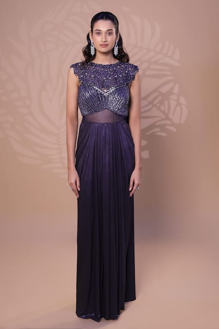 Jiya by Veer Design Studio Metallic Saree Gown With Embellished Cape 