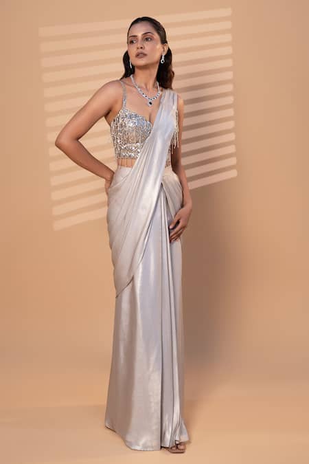 Jiya by Veer Design Studio Pre-Draped Saree With Embellished Blouse 