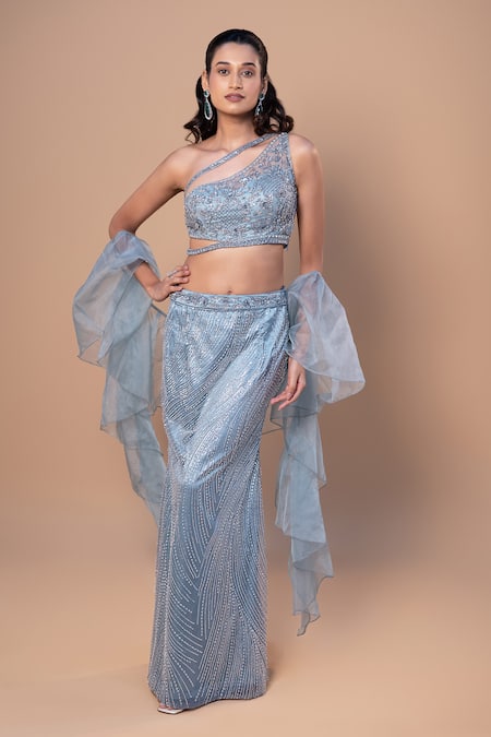 Jiya by Veer Design Studio Net Embroidered Mermaid Skirt Set 