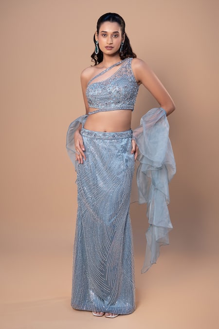 Jiya by Veer Design Studio Net Embroidered Mermaid Skirt Set 