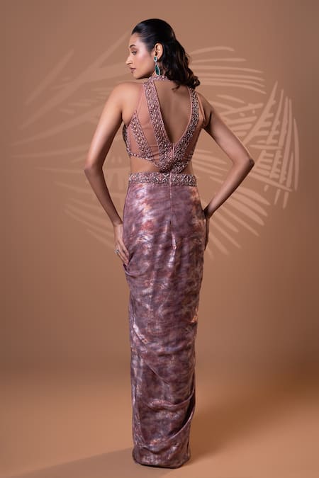 Jiya by Veer Design Studio Mauve Glimmer Draped Gown 