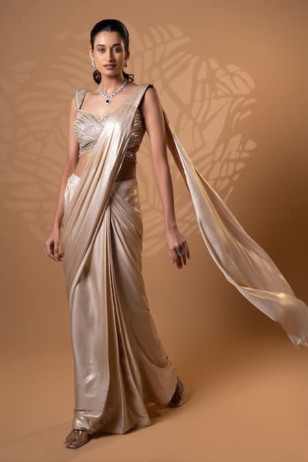 Jiya by Veer Design Studio Shimmer Pre-Draped Saree With Blouse 