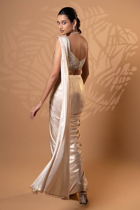 Jiya by Veer Design Studio Shimmer Pre-Draped Saree With Blouse 