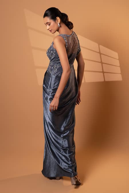 Jiya by Veer Design Studio Charcoal Grey Cape Draped Gown 