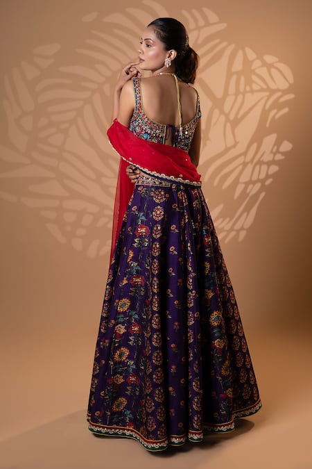 Jiya by Veer Design Studio Purple Floral Embroidered Lehenga Set 