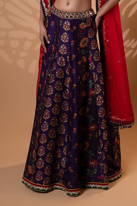 Jiya by Veer Design Studio_Purple Silk Embroidery, Mirrors, Beads, Tassels, Sequins Floral Lehenga Set _Online_at_Aza_Fashions