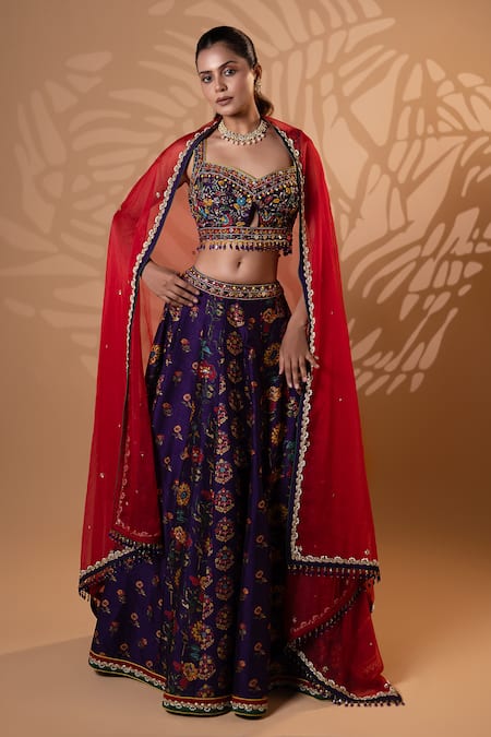 Jiya by Veer Design Studio Purple Floral Embroidered Lehenga Set 