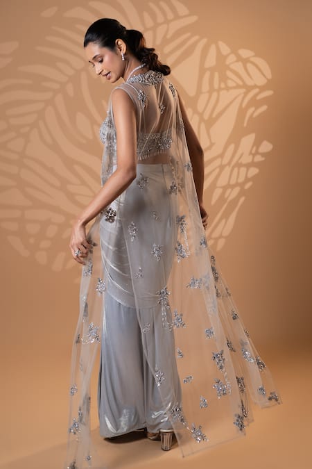 Jiya by Veer Design Studio Silver Embellished Blouse Skirt Set 