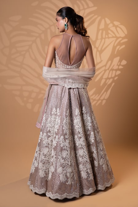Jiya by Veer Design Studio Dusty Rose Embroidered Lehenga Set 