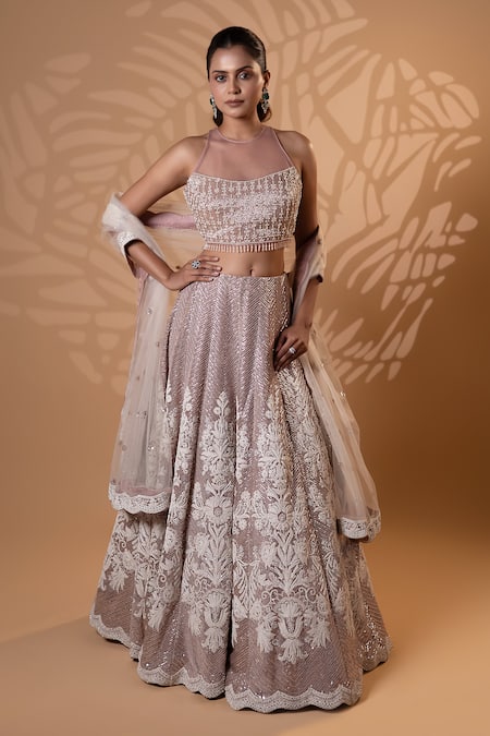 Jiya by Veer Design Studio Dusty Rose Embroidered Lehenga Set 