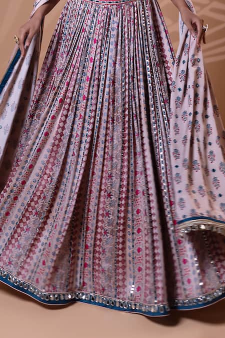 Shop_Jiya by Veer Design Studio_Pink Modal, Satin Mirrors, Embroidery, Metallic Printed Lehenga Blouse Set _Online_at_Aza_Fashions