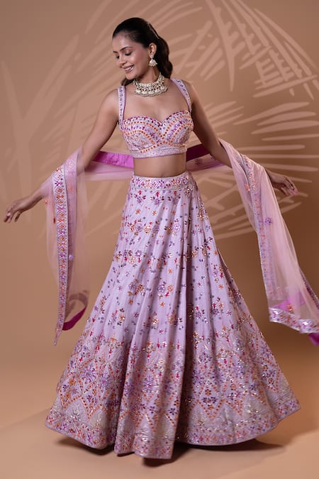 Jiya by Veer Design Studio Lilac Sequin Embroidered Lehenga Set 