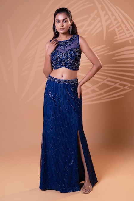 Jiya by Veer Design Studio Midnight Sparkle Slit Lehenga & Blouse Set 
