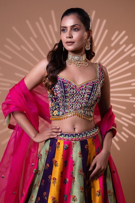 Shop_Jiya by Veer Design Studio_Purple Organza Mirrors, Beads, Embroidery, Tassels, Riwaayat Lehenga Set _Online_at_Aza_Fashions