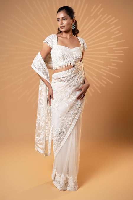 Jiya by Veer Design Studio Pre-Draped Saree With Embroidered Blouse 