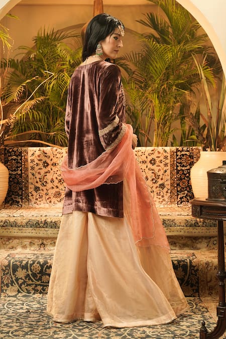 Surabhi Arya Velvet Embroidered Kurta Sharara Set 