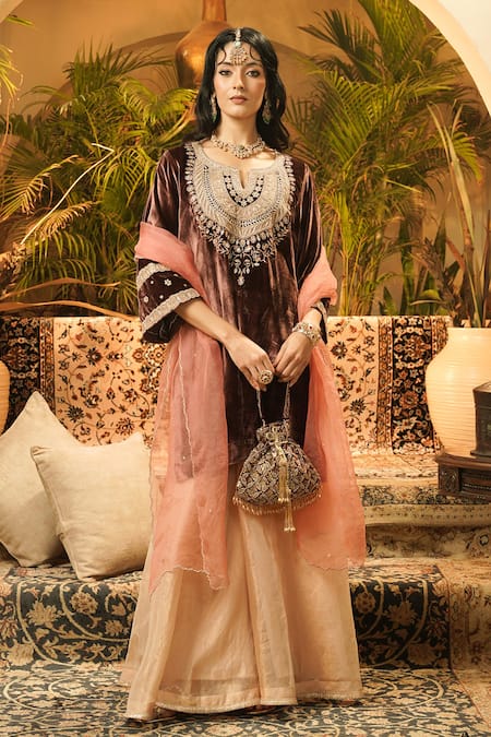 Surabhi Arya Velvet Embroidered Kurta Sharara Set 