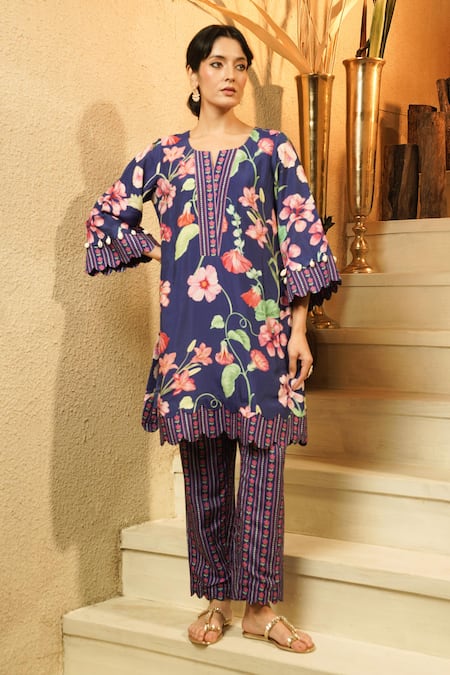 Surabhi Arya Botanical Floral Print Kurta & Stripe Pant Set 