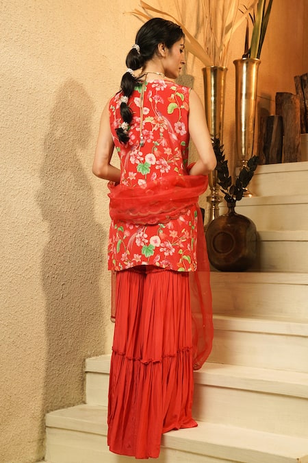 Surabhi Arya Floral Embroidered Jacket Style Kurta Sharara Set 