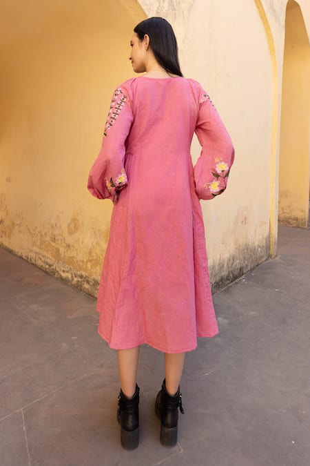 ASRUMO Hand Embroidered Midi Dress  