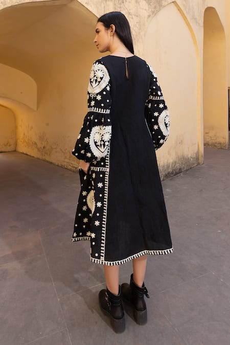 ASRUMO Hand Embroidered Kaftan Midi Dress  