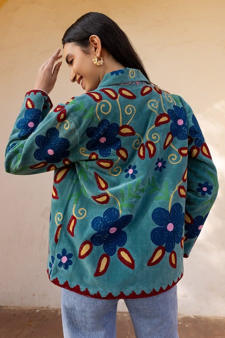 ASRUMO Velvet Hand Embroidered Floral Jacket 
