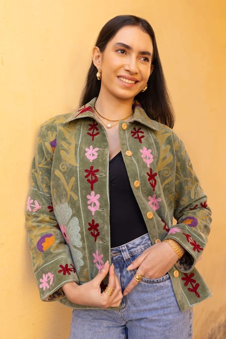 ASRUMO Velvet Floral Hand Embroidered Jacket 