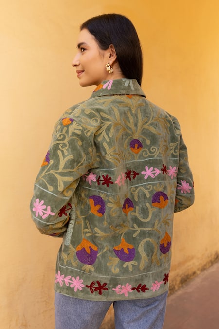 ASRUMO Velvet Floral Hand Embroidered Jacket 
