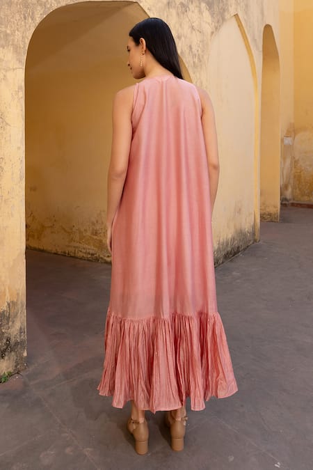 ASRUMO Hand Embroidered Frilled Midi Dress 